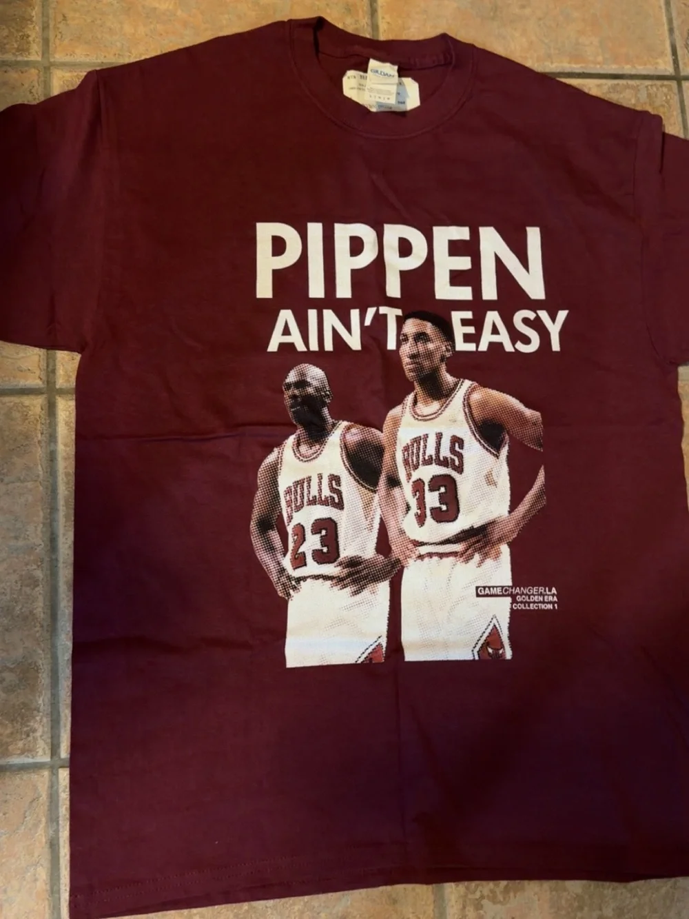 Gildan Maroon Graphic Tee with White Print
